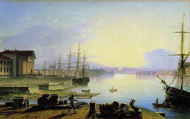 Maxim Nikiforovich Vorobiev Sunrise over the Neva river oil painting picture